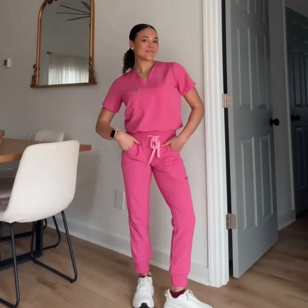 Women’s FIG Pink Scrub Jogger Set - Comfortable Medical Pants & Top
